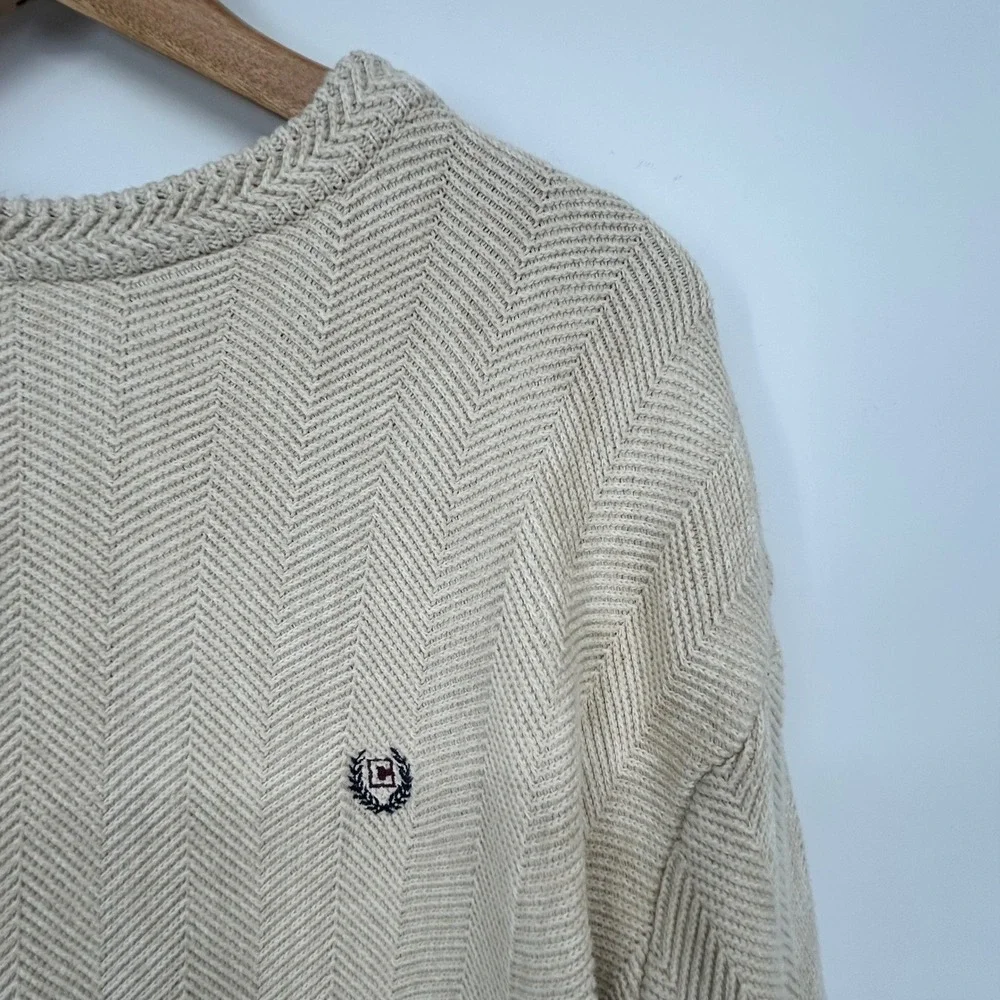 Chaps Mens L/G Beige Cotton Sweater Long‎ Sleeve Crew Neck Embroidered Logo